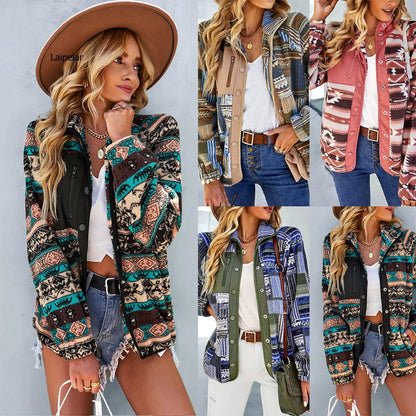 Tribal Print Faux Fur Lined Jacket Womens