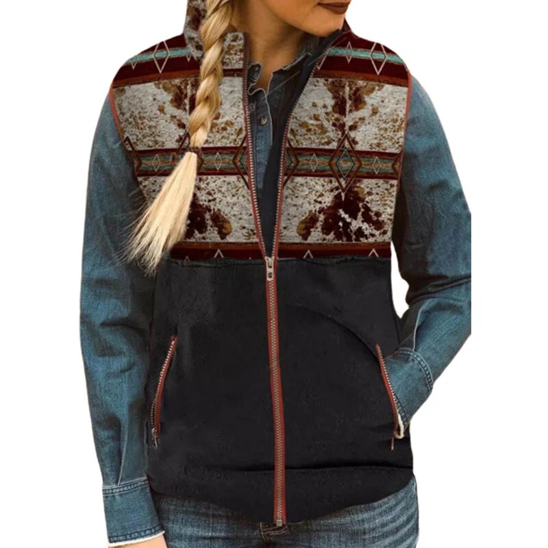 Womens Western Cowhide Print Vest