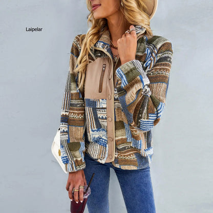 Tribal Print Faux Fur Lined Jacket Womens