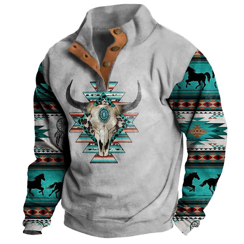 Vintage Cowboy Pullover Button Down Sweatshirt