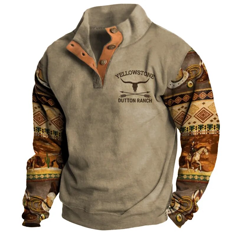 Vintage Cowboy Pullover Button Down Sweatshirt